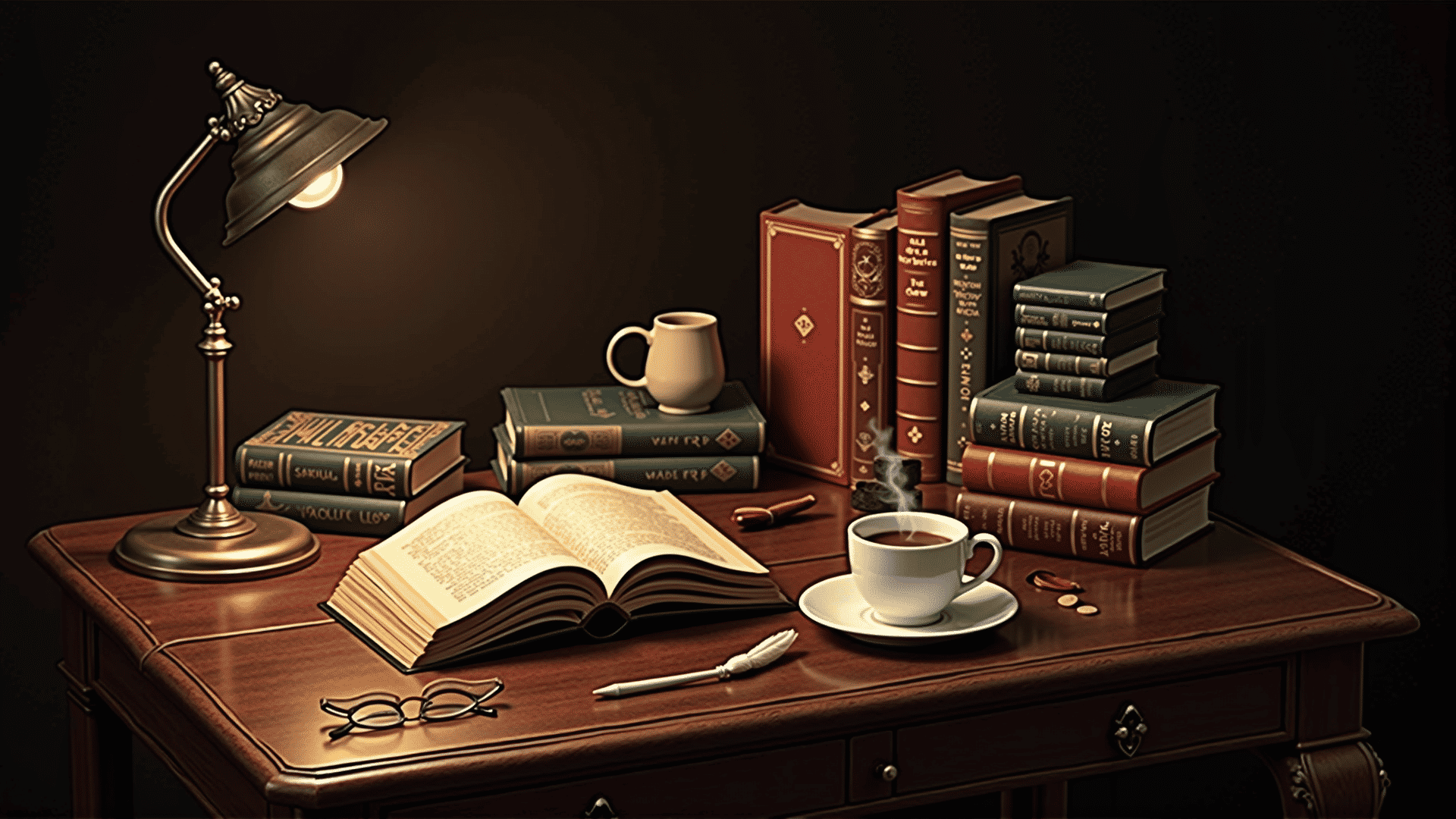Classic novels on a desk